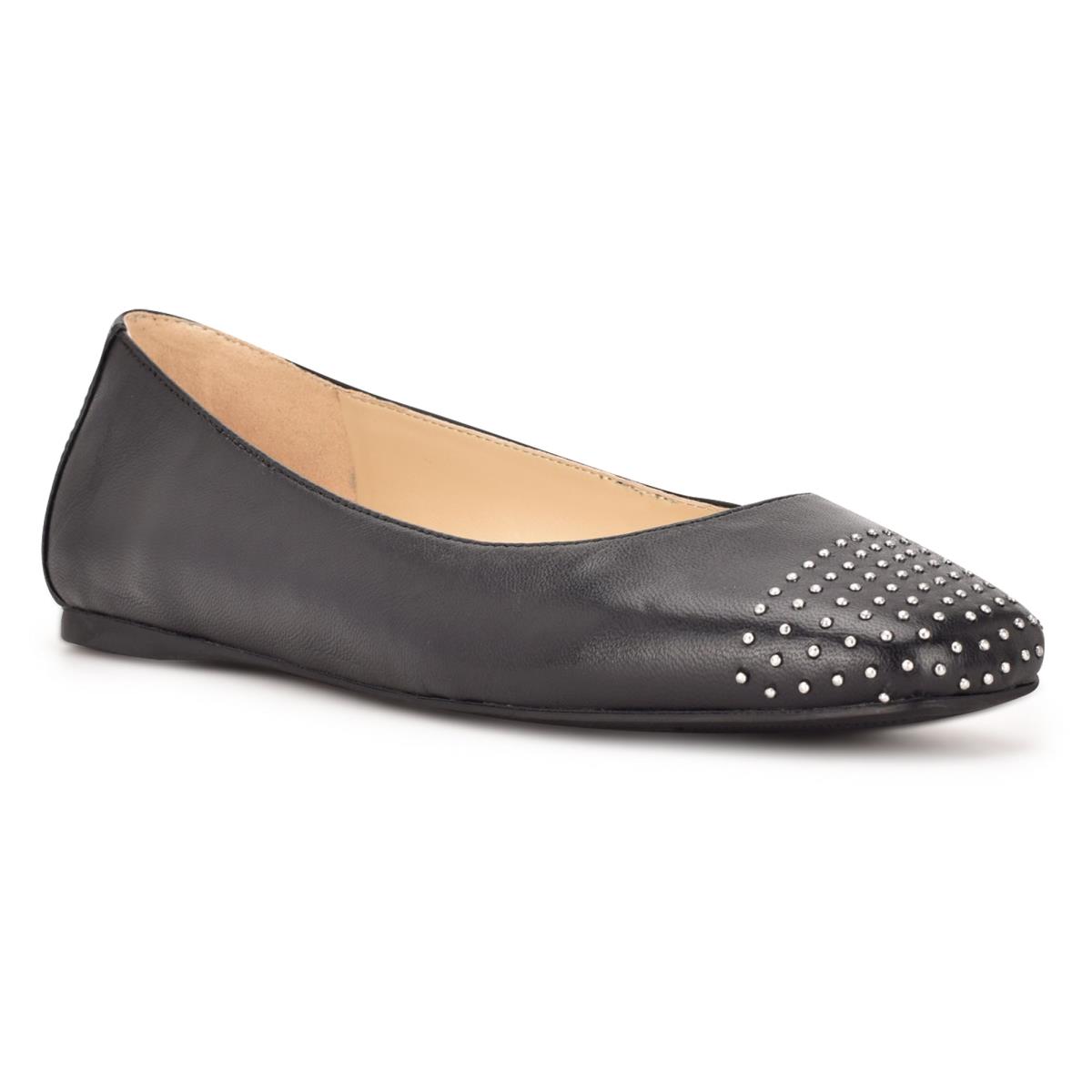 Ballerinas Nine West Aloha Studded Square-Puntera Negras | 6748CJXQZ