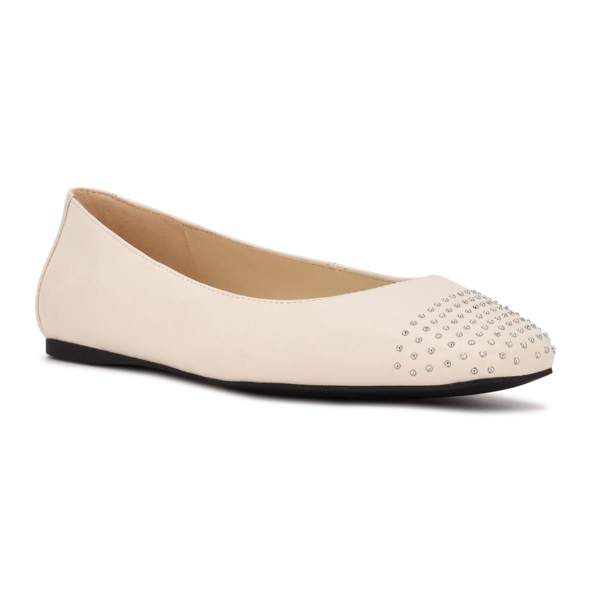 Ballerinas Nine West Aloha Studded Square-Puntera Creme | 8534EWRMI