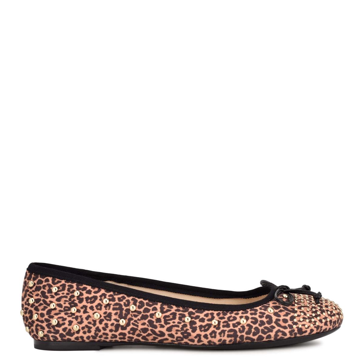 Ballerinas Nine West Curvy Studded Ballet Leopardo Marrones | 3597TYKCN