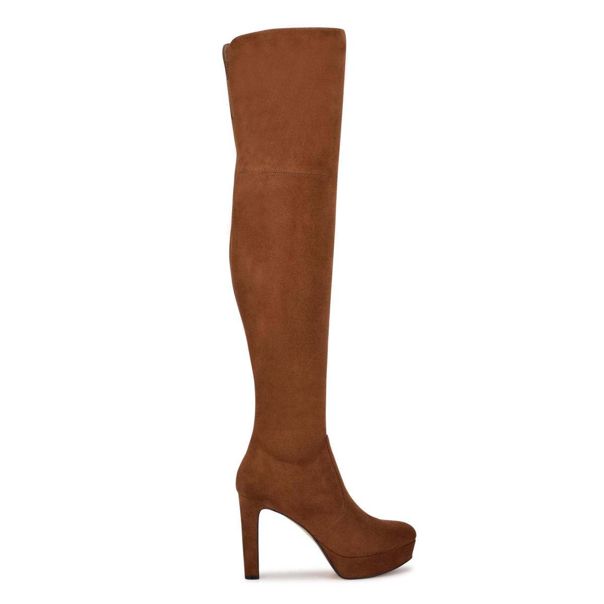 Botas Plataforma Nine West Gotcha Anchos Calf Over the Knee Marrones | 2174EXBNU