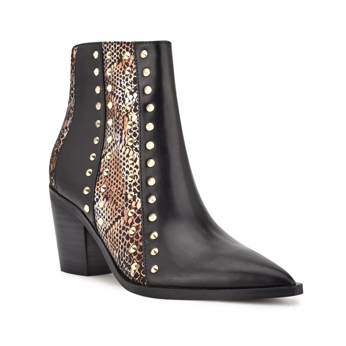 Botines Nine West What Studded Block Heel Negras Doradas | 0158OVNJU