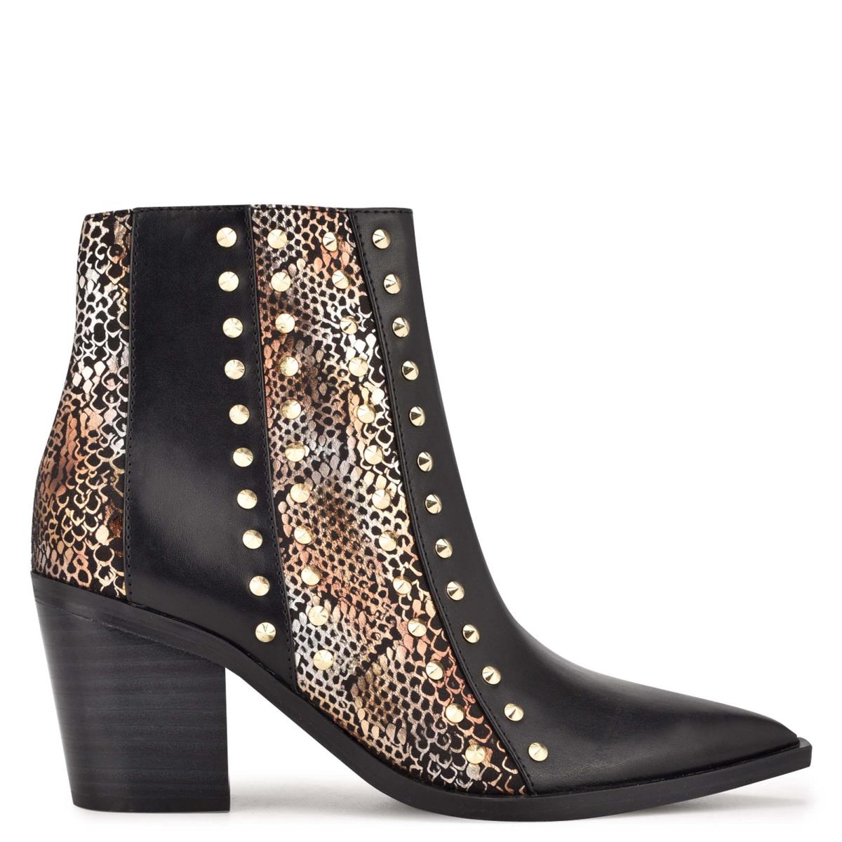 Botines Nine West What Studded Block Heel Negras Doradas | 0158OVNJU