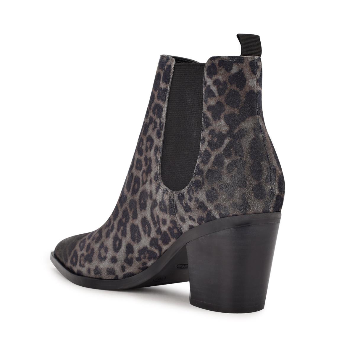 Botines Nine West Wyllis Block Heel Gris Leopardo | 0154PLCZQ