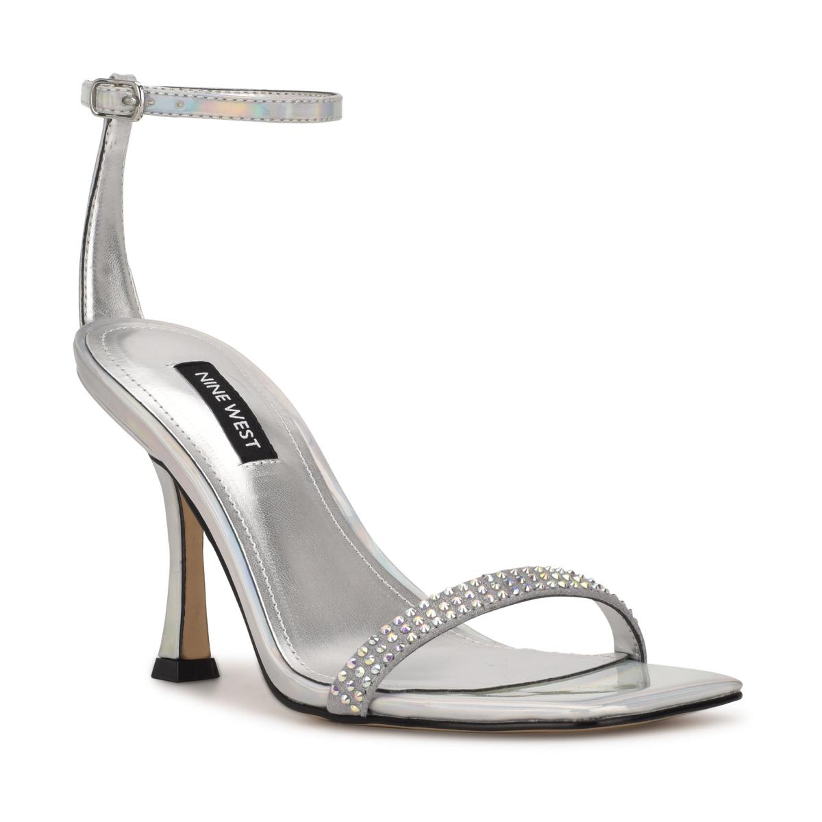 Sandalias Con Tiras Nine West Yess Rhinestone Ankle Plateadas | 2946JBDLE