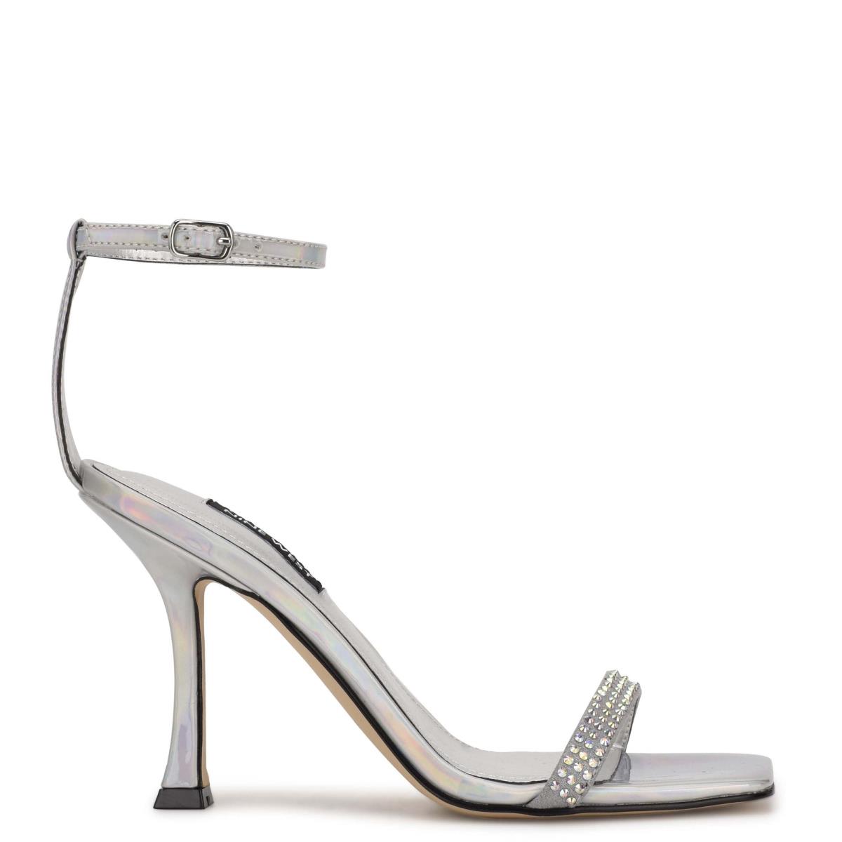 Sandalias Con Tiras Nine West Yess Rhinestone Ankle Plateadas | 2946JBDLE