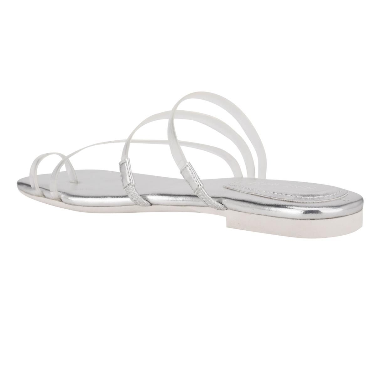 Sandalias Deslizantes Nine West Darbie Planos Puntera Ring Plateadas | 0349YGTHV