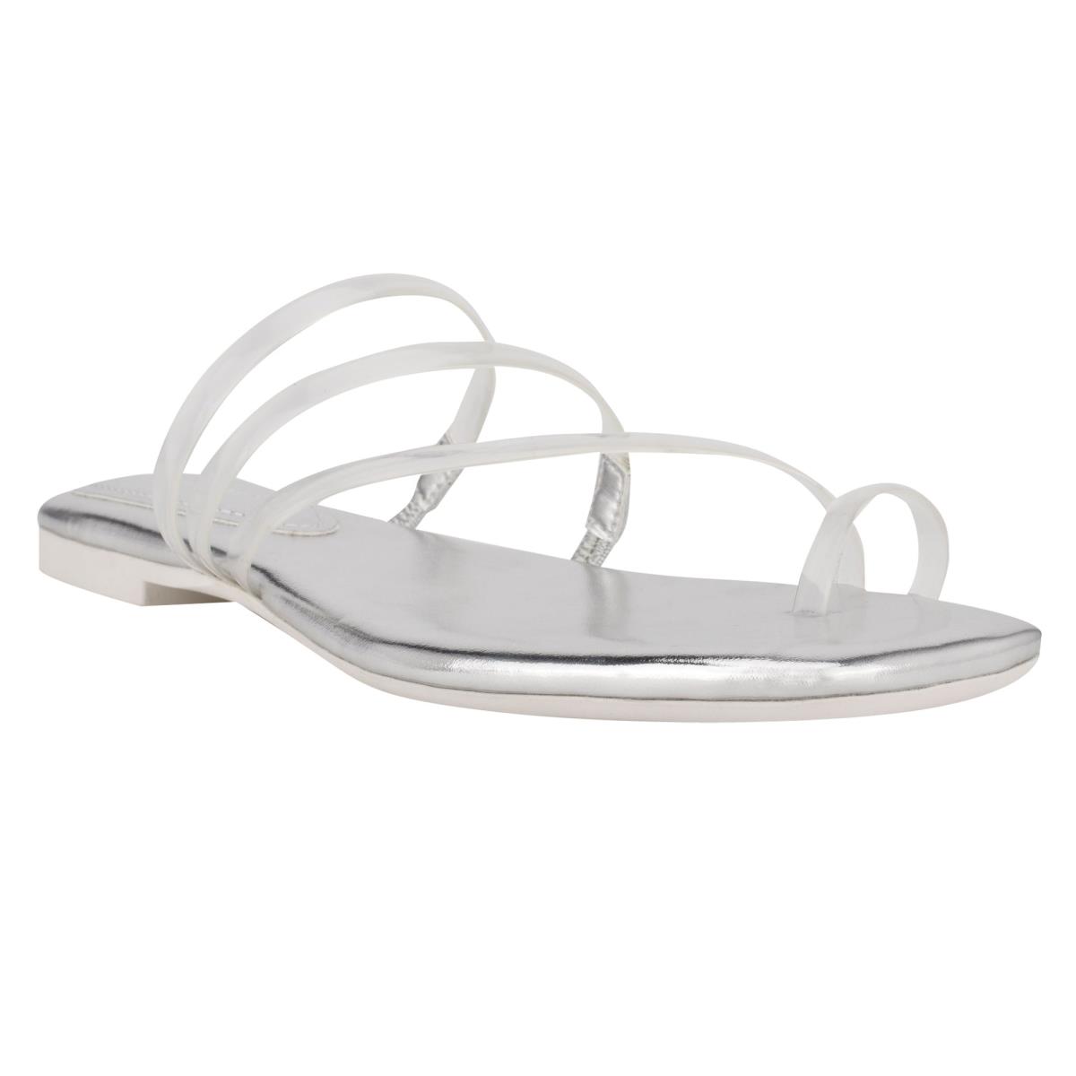 Sandalias Deslizantes Nine West Darbie Planos Puntera Ring Plateadas | 0349YGTHV