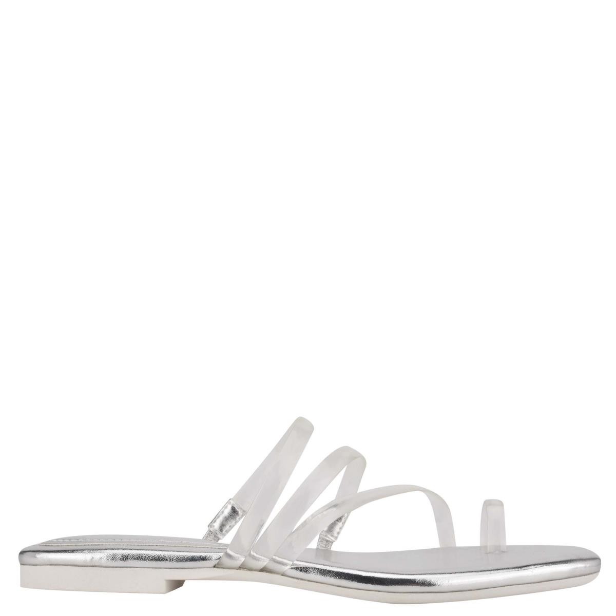 Sandalias Deslizantes Nine West Darbie Planos Puntera Ring Plateadas | 0349YGTHV