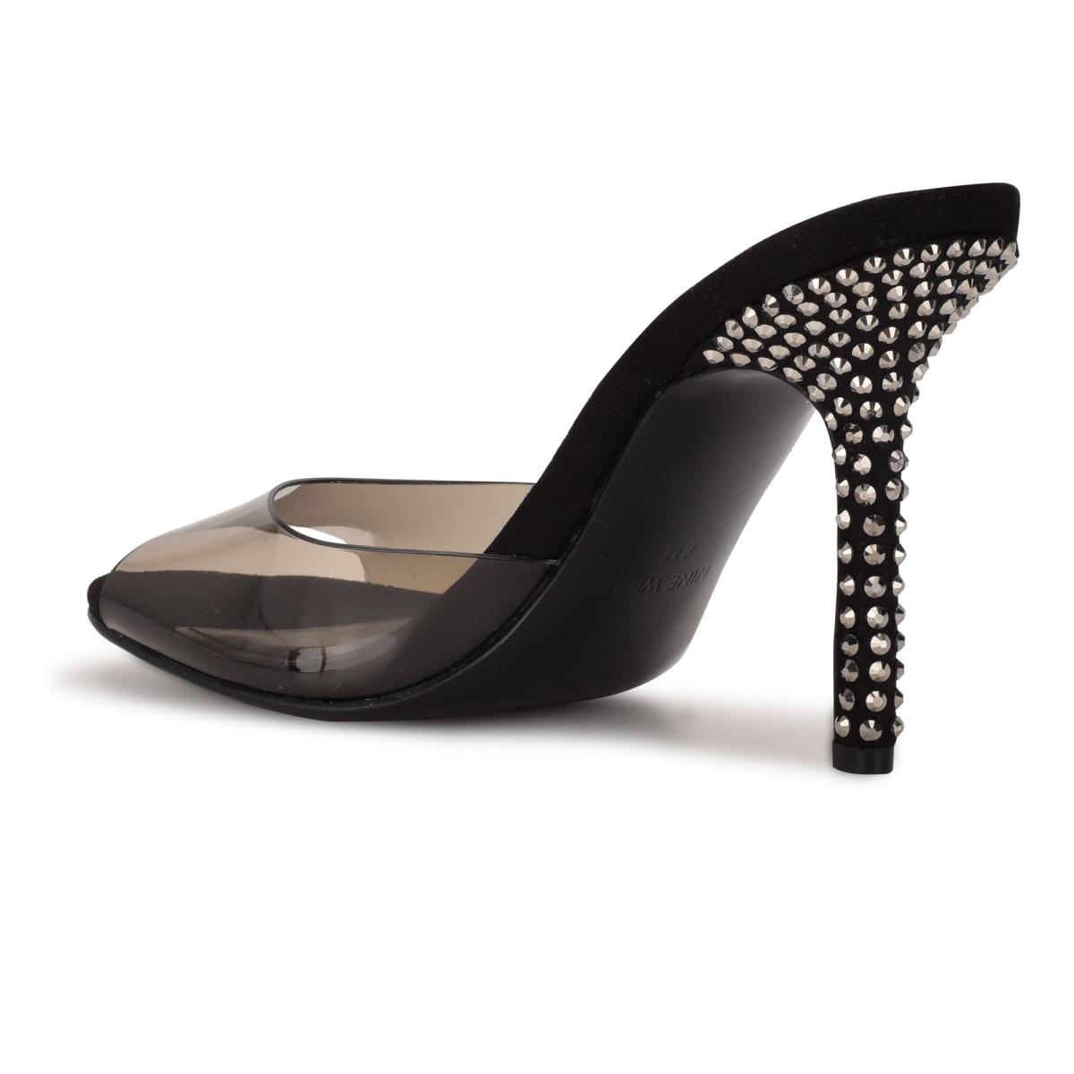 Sandalias Deslizantes Nine West Ido Rhinestone Tacón Negras | 1290CSKBT