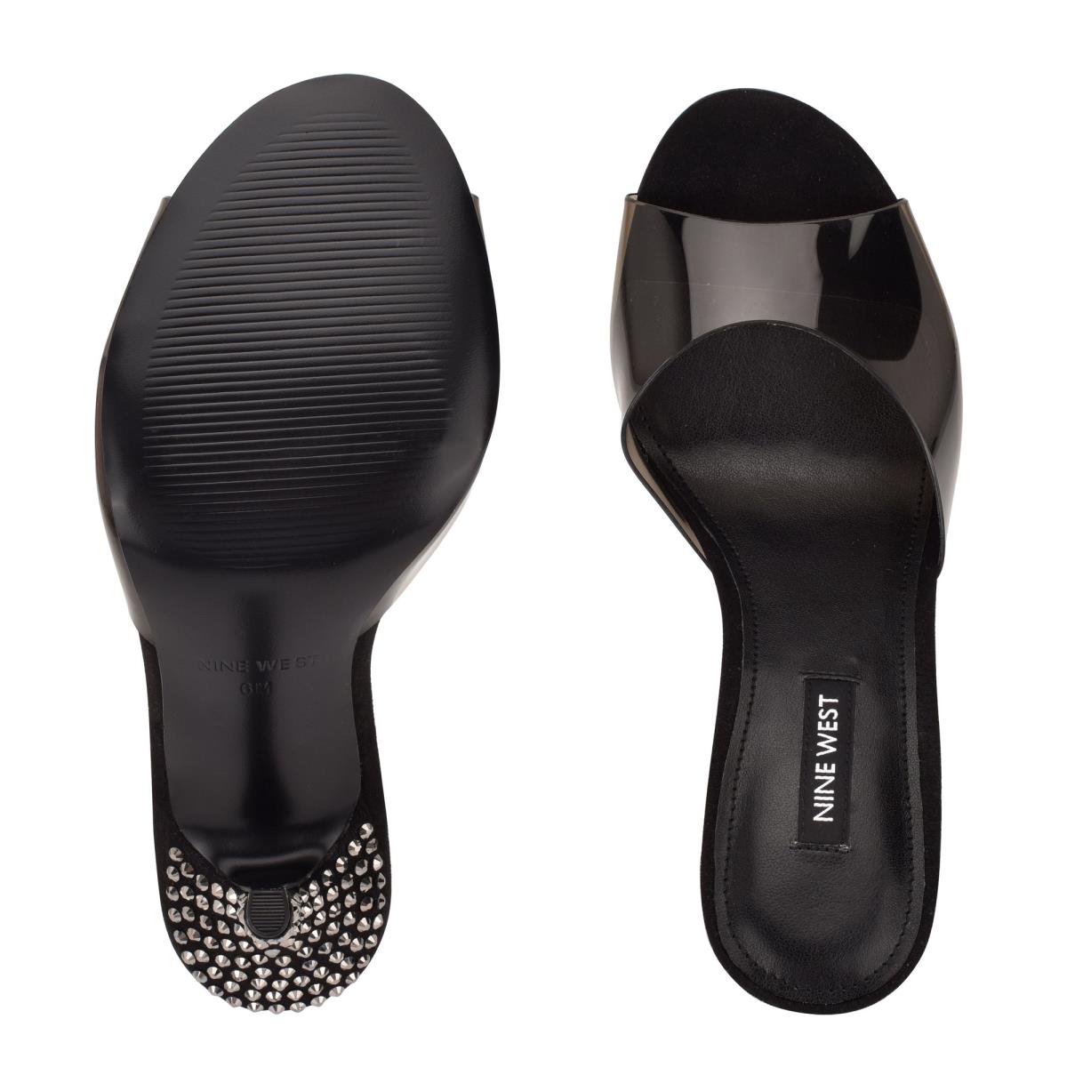 Sandalias Deslizantes Nine West Ido Rhinestone Tacón Negras | 1290CSKBT