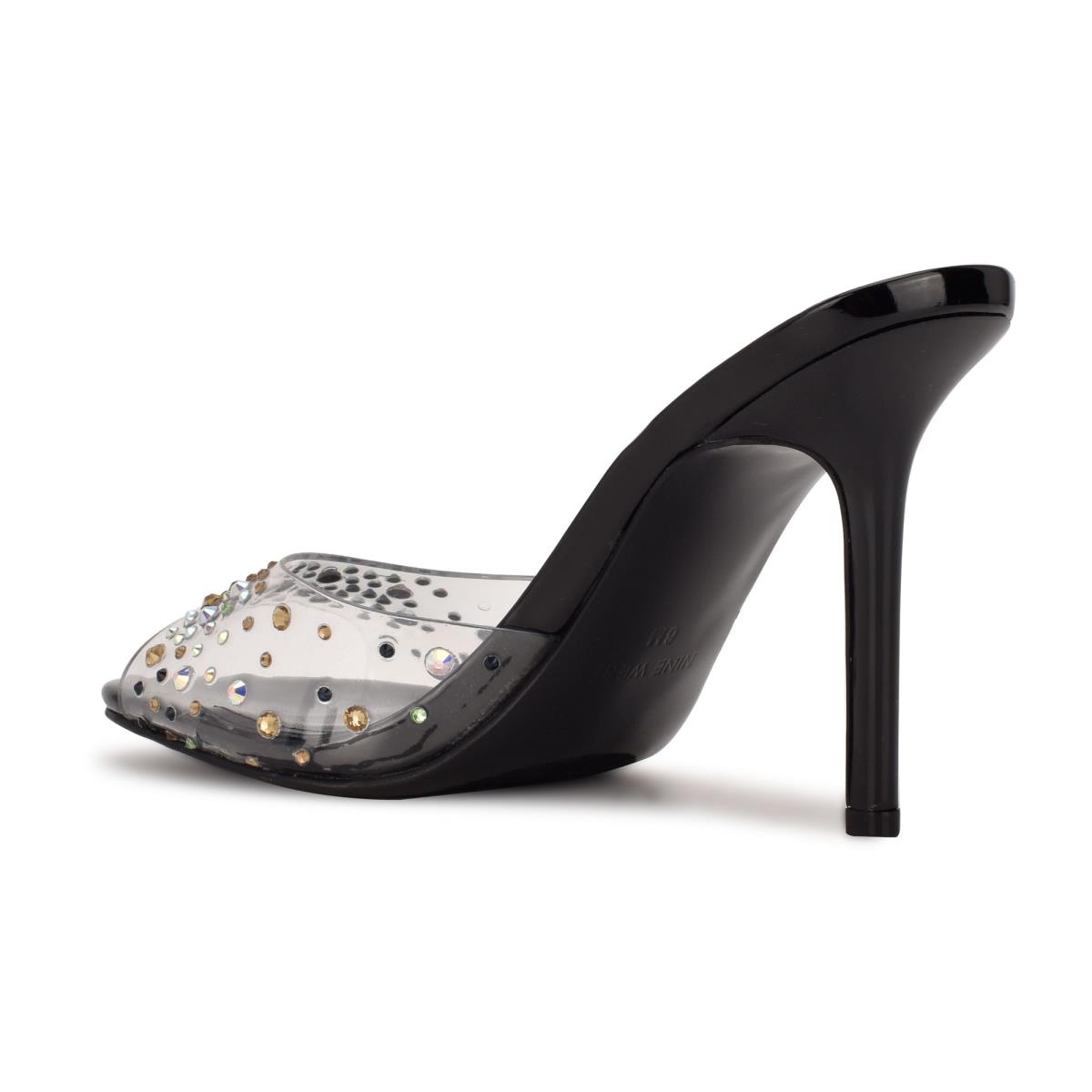 Sandalias Deslizantes Nine West Ido Rhinestone Tacón Negras | 4928VJZKN