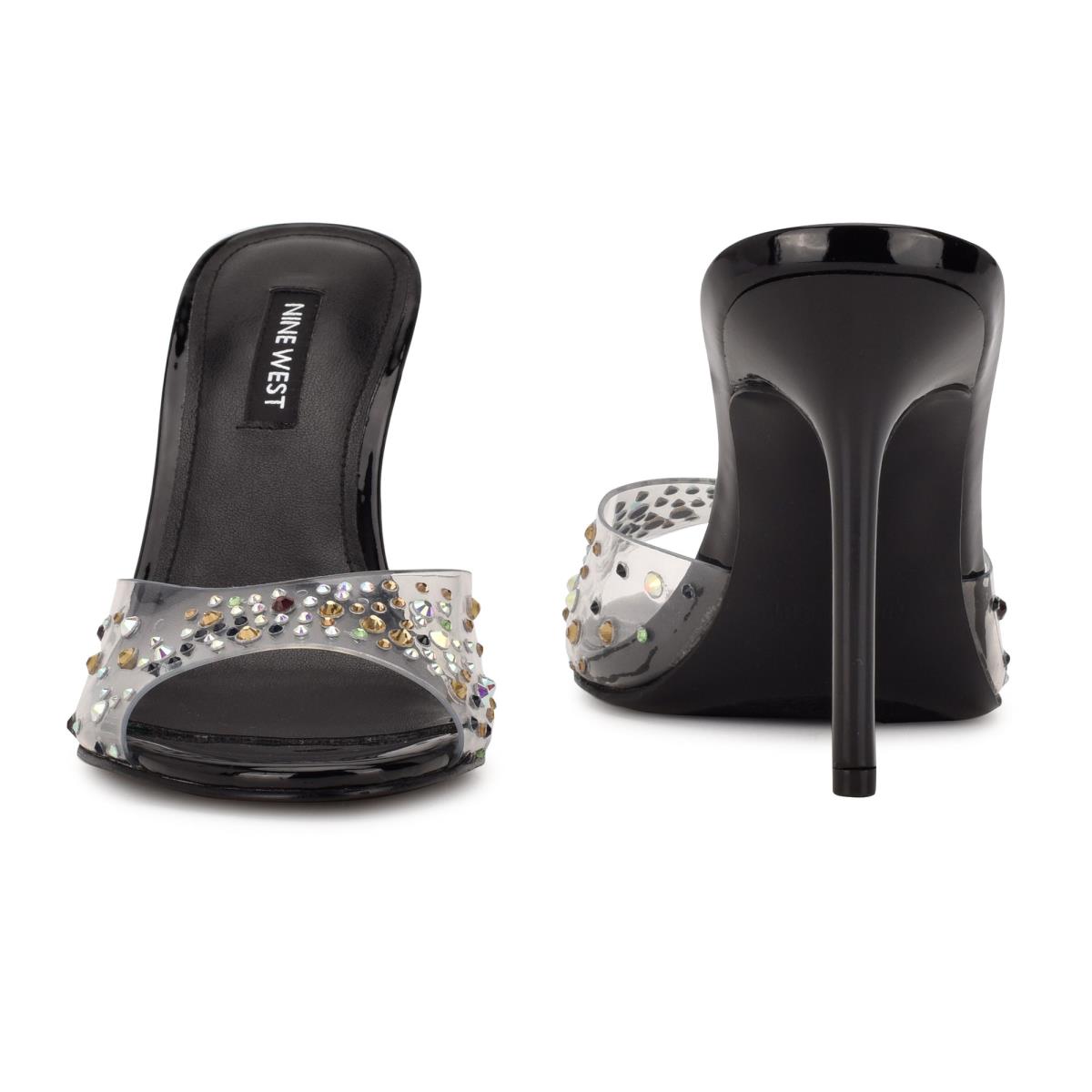 Sandalias Deslizantes Nine West Ido Rhinestone Tacón Negras | 4928VJZKN