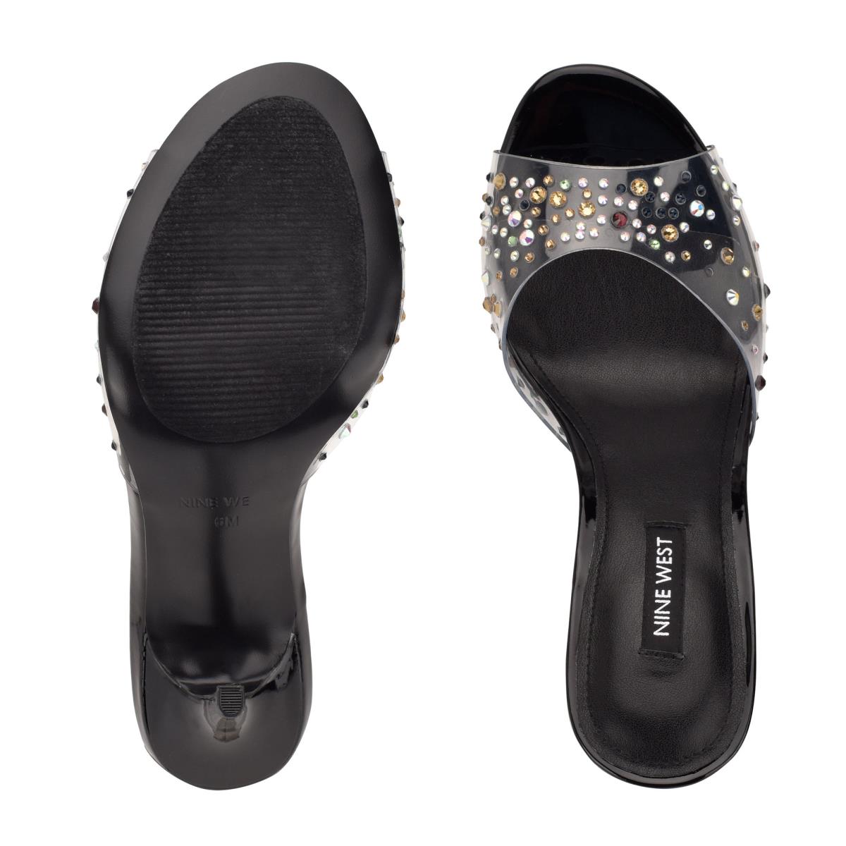 Sandalias Deslizantes Nine West Ido Rhinestone Tacón Negras | 4928VJZKN