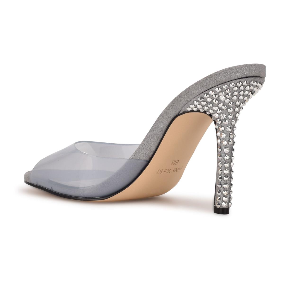 Sandalias Deslizantes Nine West Ido Rhinestone Tacón Gris Claro | 7843THBRY