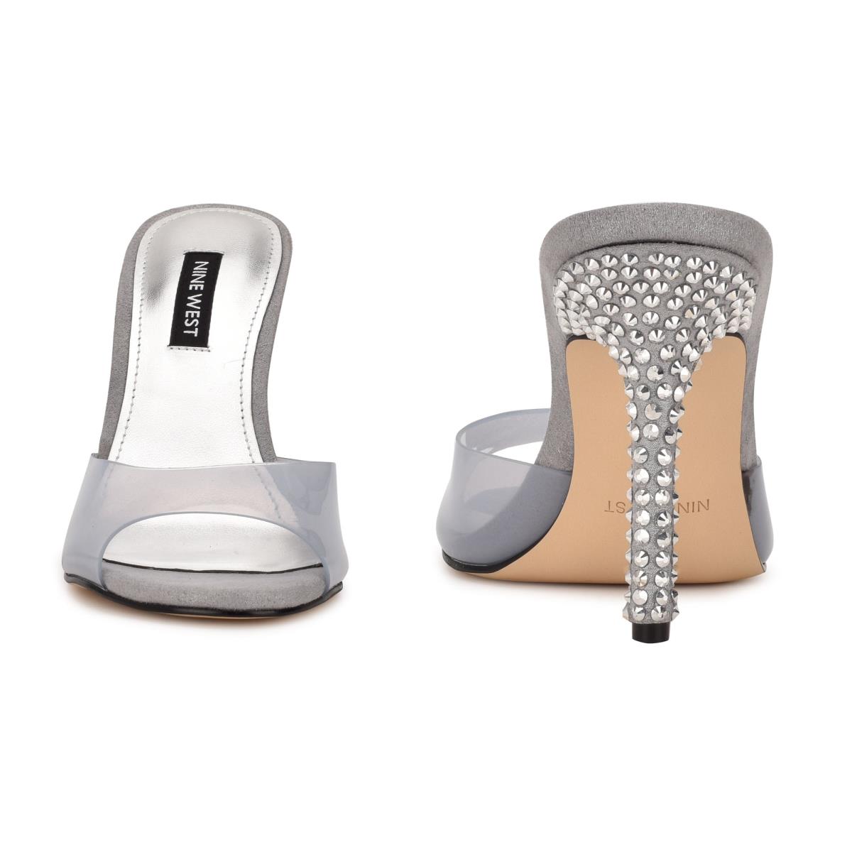 Sandalias Deslizantes Nine West Ido Rhinestone Tacón Gris Claro | 7843THBRY