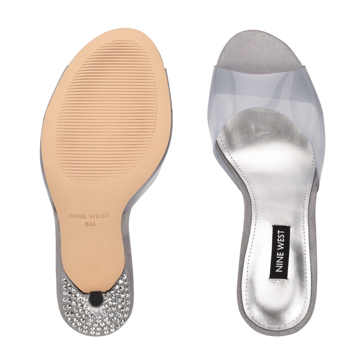 Sandalias Deslizantes Nine West Ido Rhinestone Tacón Gris Claro | 7843THBRY