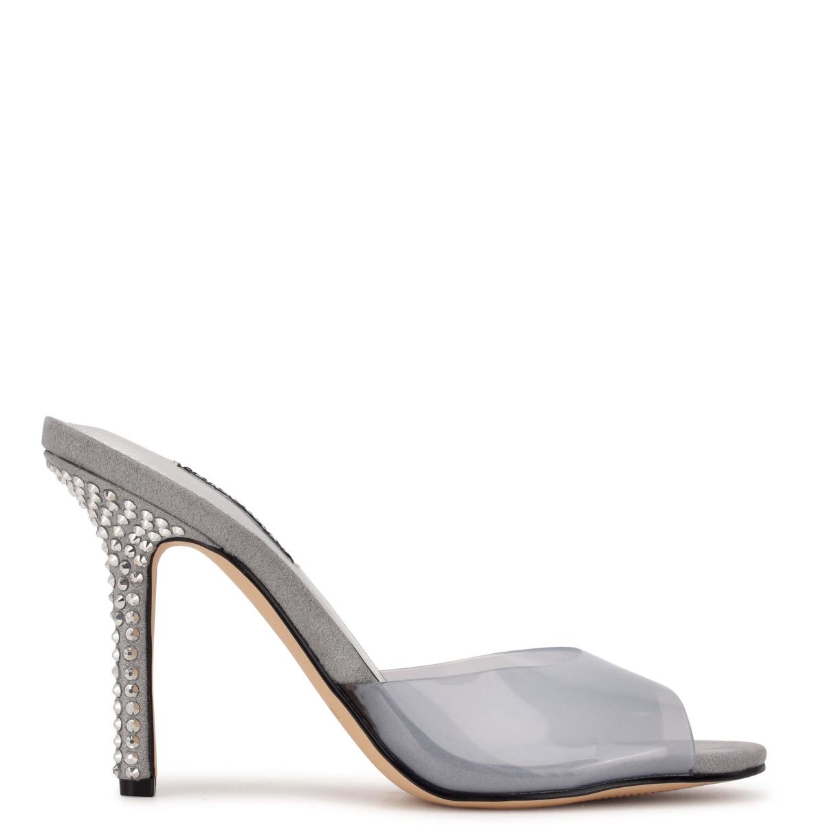 Sandalias Deslizantes Nine West Ido Rhinestone Tacón Gris Claro | 7843THBRY