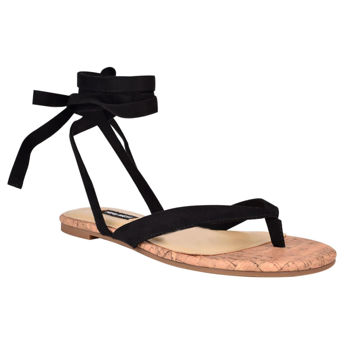 Sandalias Planas Nine West Tiedup Ankle Wrap Negras | 2746LXRCD