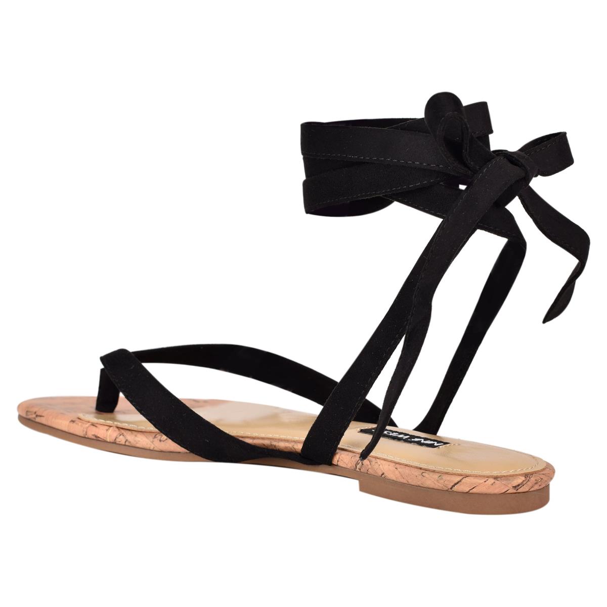 Sandalias Planas Nine West Tiedup Ankle Wrap Negras | 2746LXRCD