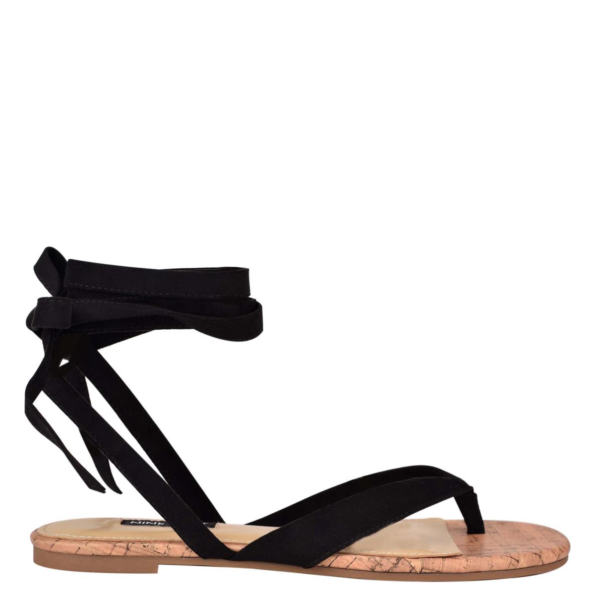 Sandalias Planas Nine West Tiedup Ankle Wrap Negras | 2746LXRCD