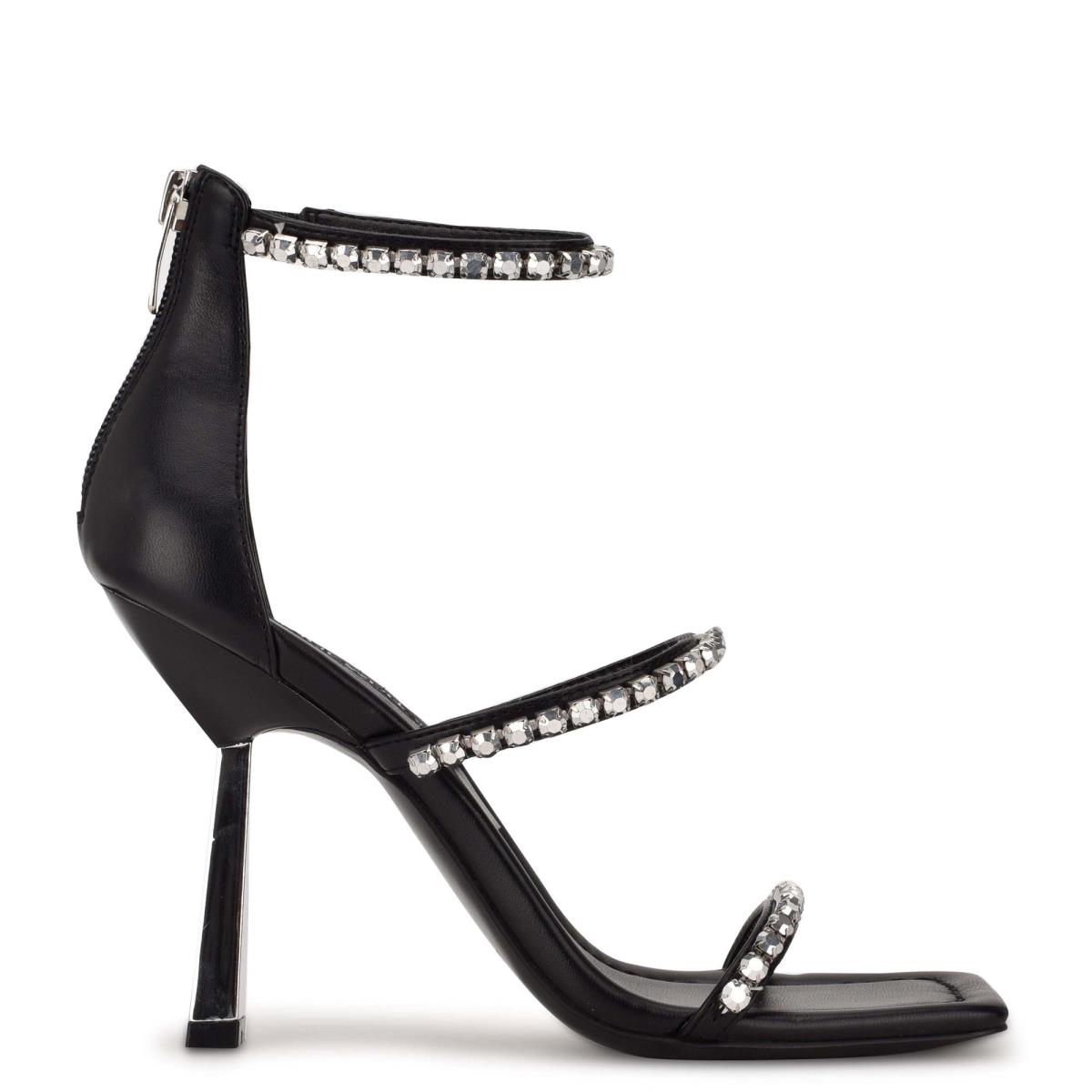 Sandalias Vestir Nine West Vavoom Rhinestone Tiras Negras Plateadas | 2659LOJVI