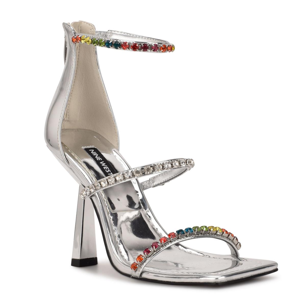 Sandalias Vestir Nine West Vavoom Rhinestone Tiras Plateadas Multicolor | 3184AUKBV