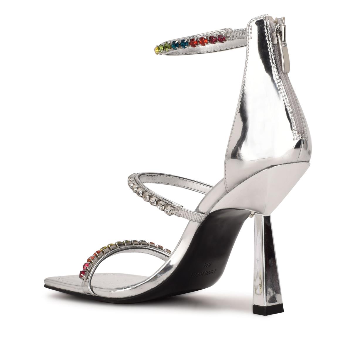 Sandalias Vestir Nine West Vavoom Rhinestone Tiras Plateadas Multicolor | 3184AUKBV