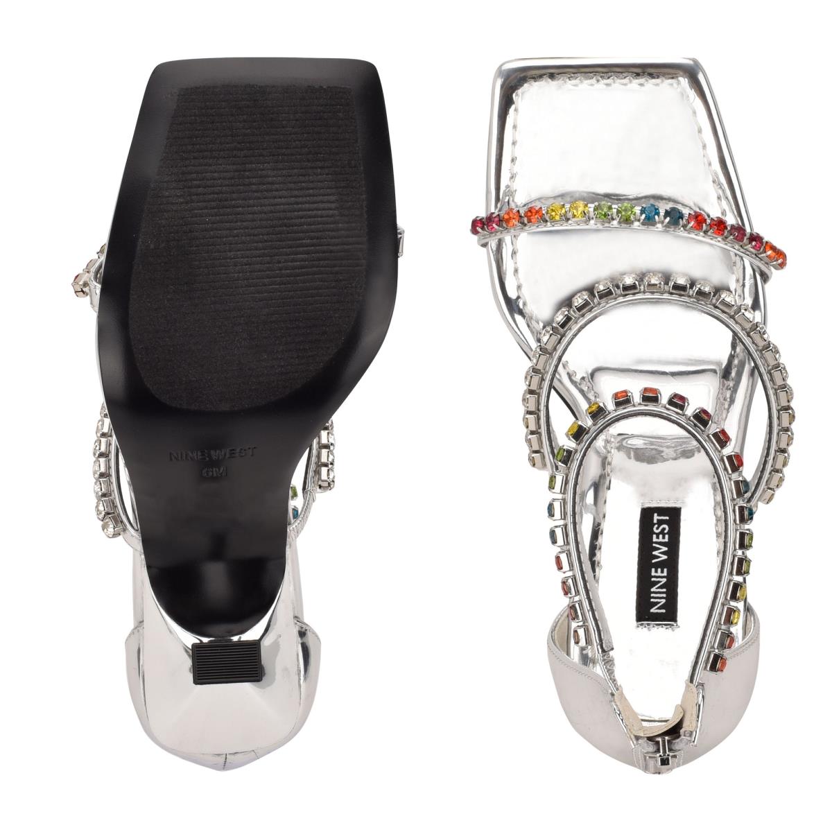 Sandalias Vestir Nine West Vavoom Rhinestone Tiras Plateadas Multicolor | 3184AUKBV