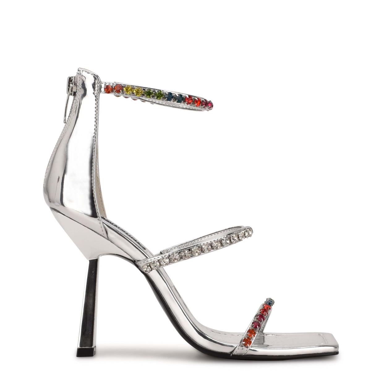 Sandalias Vestir Nine West Vavoom Rhinestone Tiras Plateadas Multicolor | 3184AUKBV