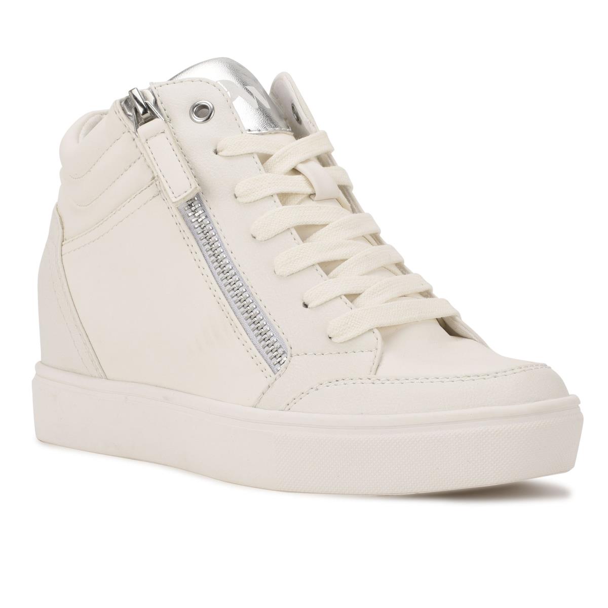 Zapatillas Nine West Tons High Top Hidden Wedge Sneakers Blancas Plateadas | 2614GKZDR