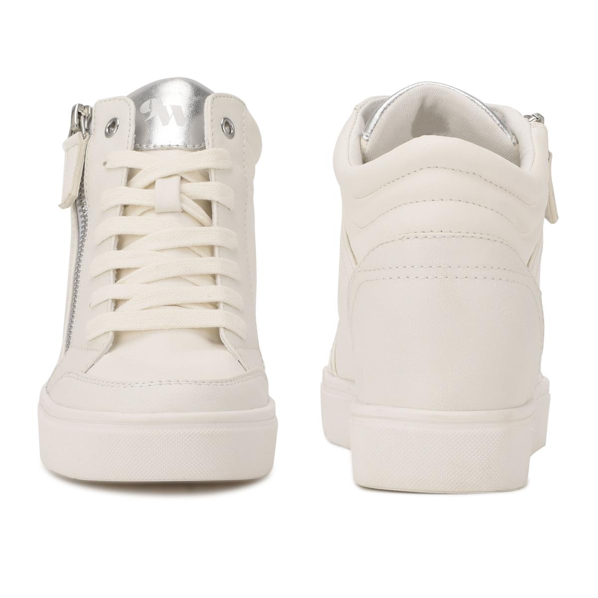 Zapatillas Nine West Tons High Top Hidden Wedge Sneakers Blancas Plateadas | 2614GKZDR