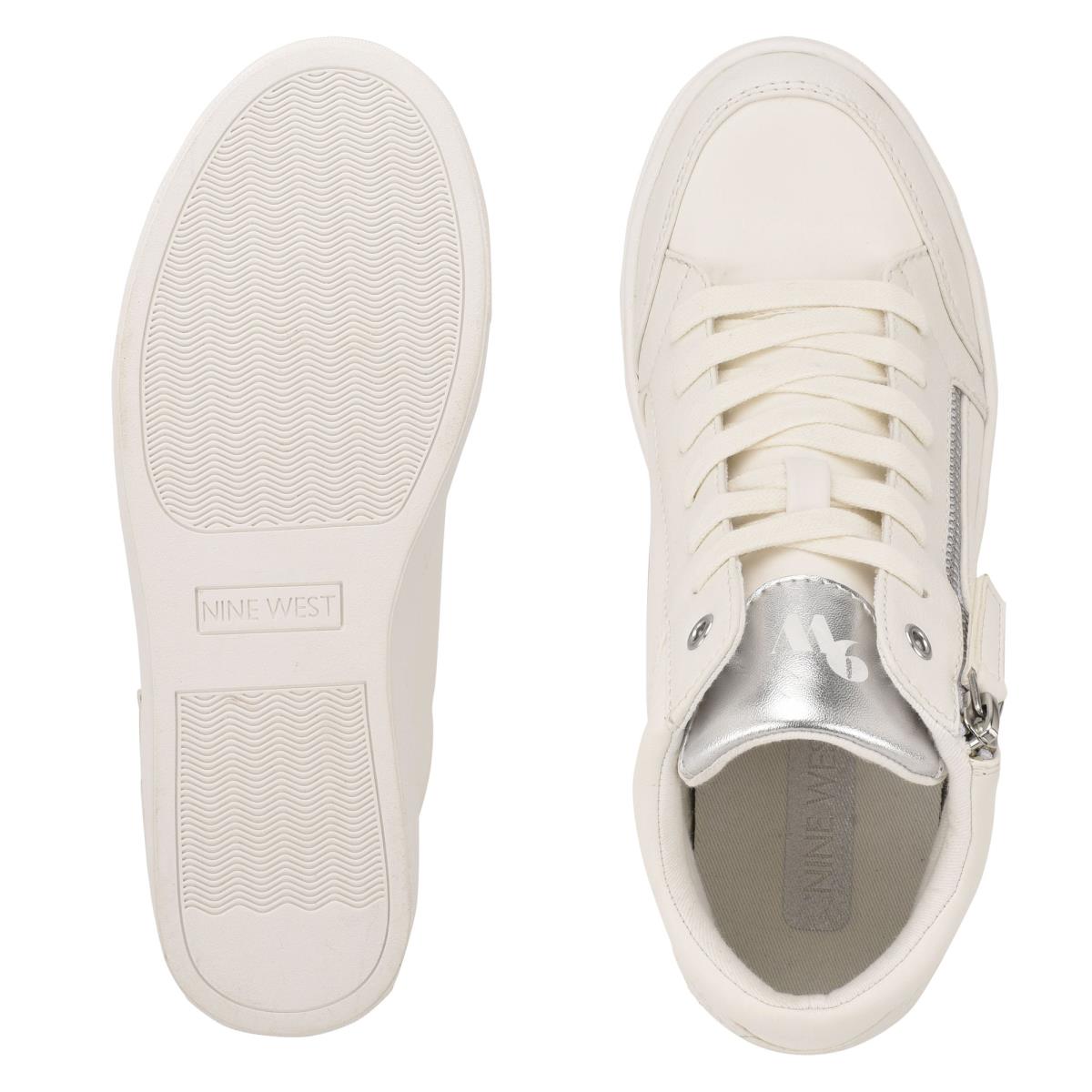 Zapatillas Nine West Tons High Top Hidden Wedge Sneakers Blancas Plateadas | 2614GKZDR