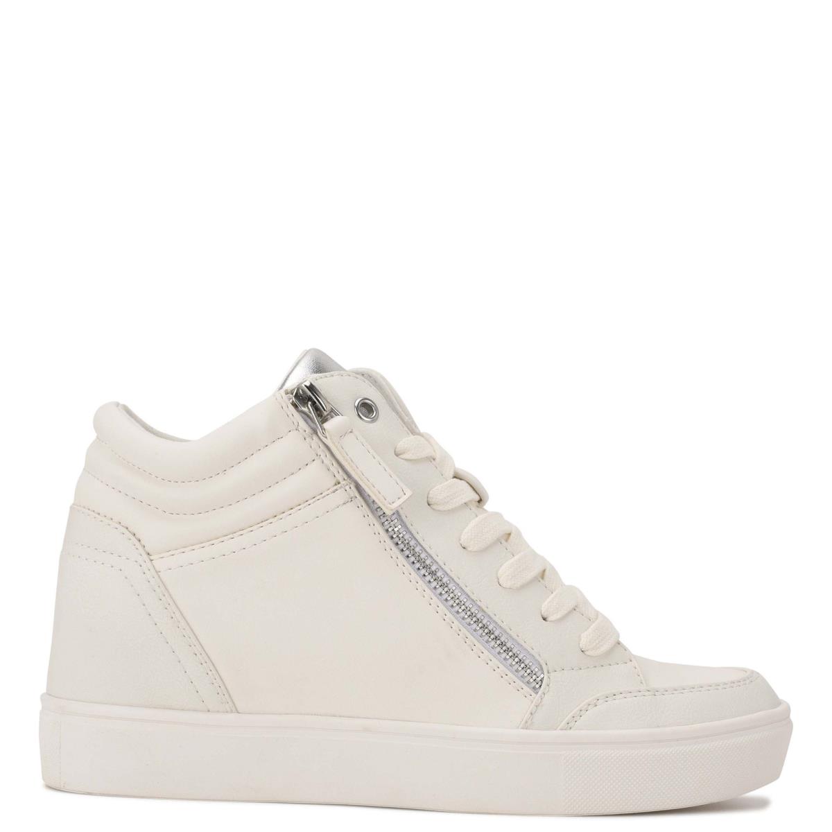 Zapatillas Nine West Tons High Top Hidden Wedge Sneakers Blancas Plateadas | 2614GKZDR