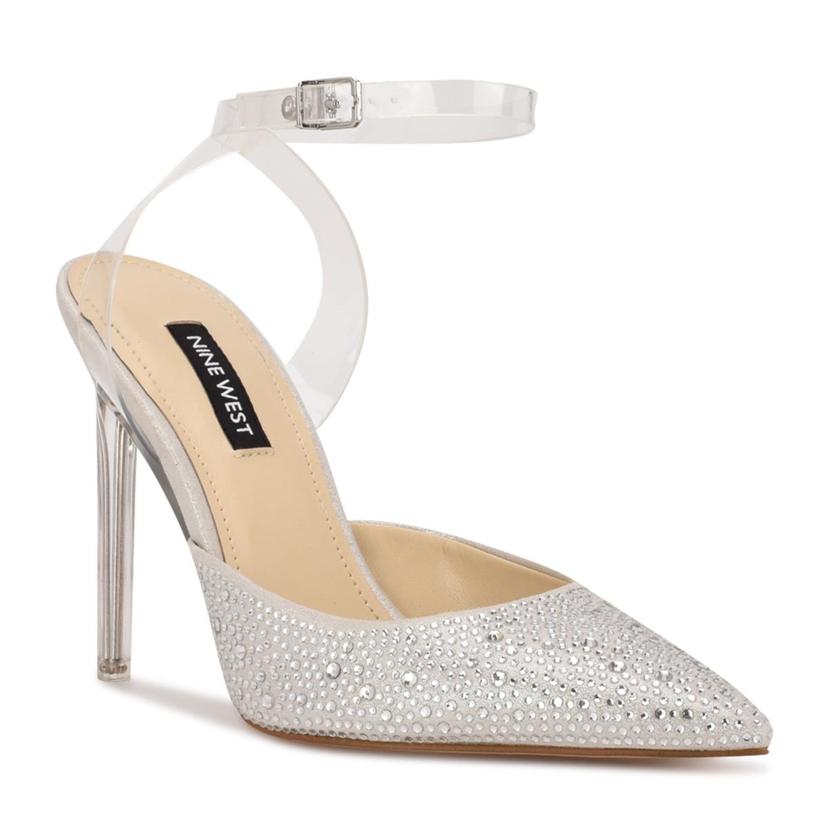 Zapatos De Salon Nine West Sparkel Ankle Correa Blancas | 9480VJNOD