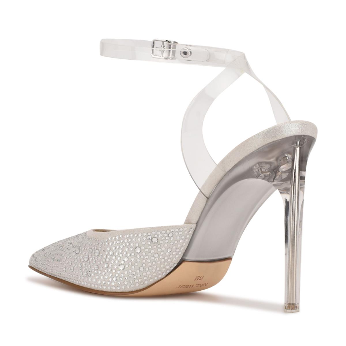 Zapatos De Salon Nine West Sparkel Ankle Correa Blancas | 9480VJNOD