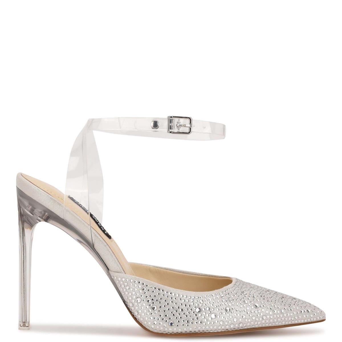 Zapatos De Salon Nine West Sparkel Ankle Correa Blancas | 9480VJNOD