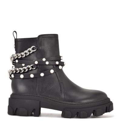 Botines Nine West Cearlz Lug Sole Negras | 6317KUNAW