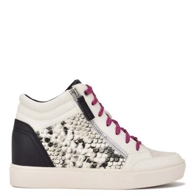 Zapatillas Nine West Tons High Top Hidden Wedge Sneakers Blancas Serpent | 0759CJUVT