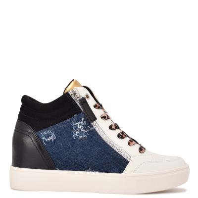 Zapatillas Nine West Tons High Top Hidden Wedge Sneakers Negras Azules | 4291ZUECX