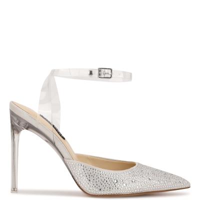 Zapatos De Salon Nine West Sparkel Ankle Correa Blancas | 9480VJNOD